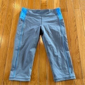 IVIVVA Girls Size 14 Cropped Leggings Side Pockets Gray and blue Waistband Trim